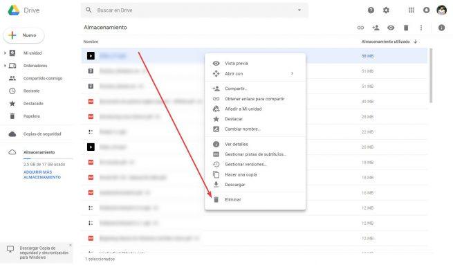 Eliminar archivos de Google Drive
