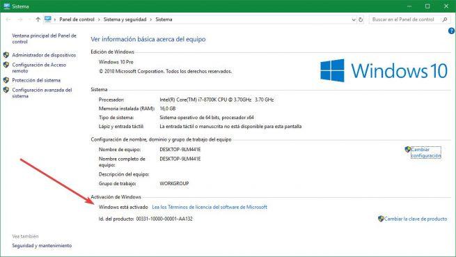 Estado licencia Windows 10
