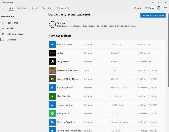 Lista de apps instaladas Microsoft Store Windows 10