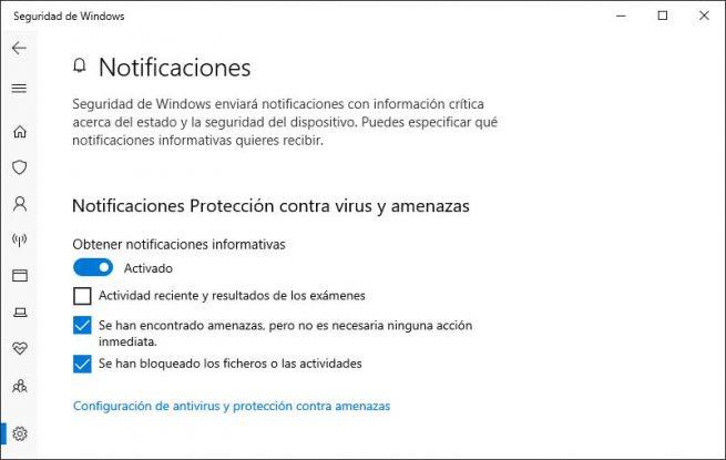 notificaciones de Windows Defender