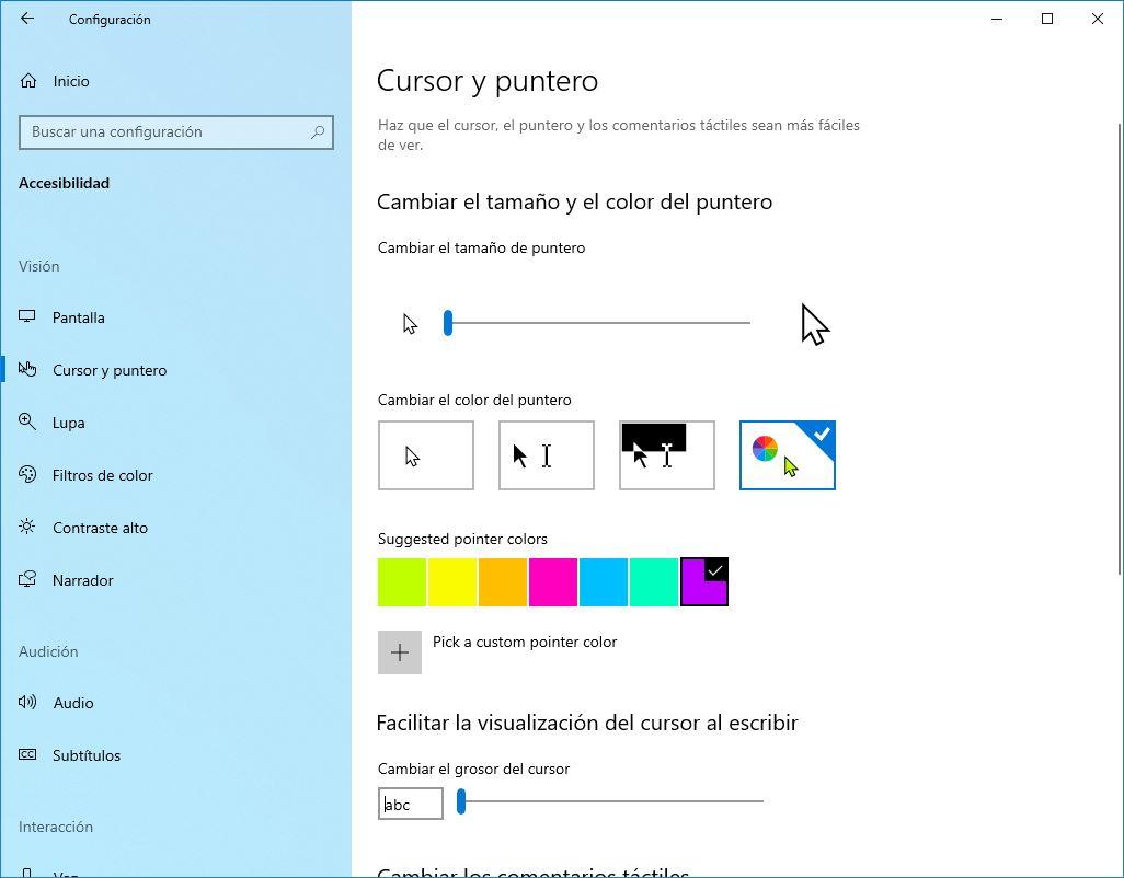 Windows 10 19H1 - Cambiar color ratón 1