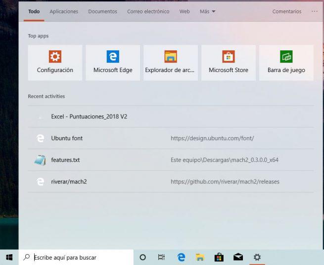 Buscar archivos Windows 10 April 2019 Update