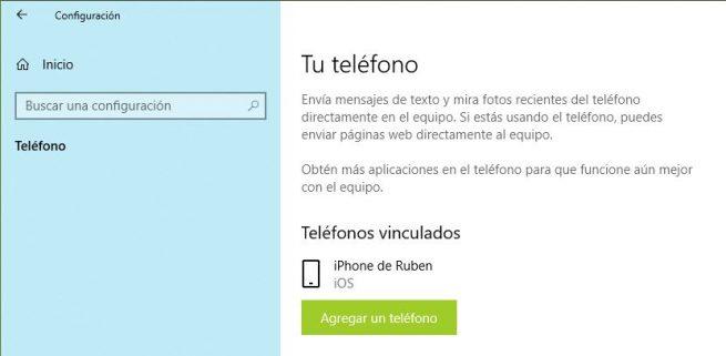 Teléfono vinculado Windows 10