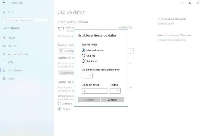 Windows 10 - Activar limite de datos de Internet 2