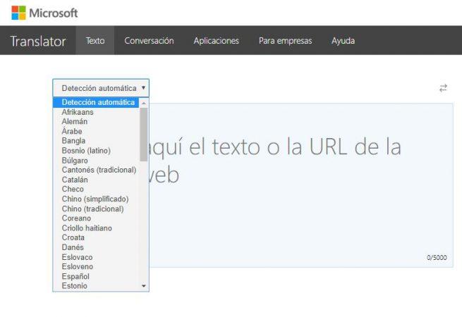 Idiomas traductor Bing de Microsoft