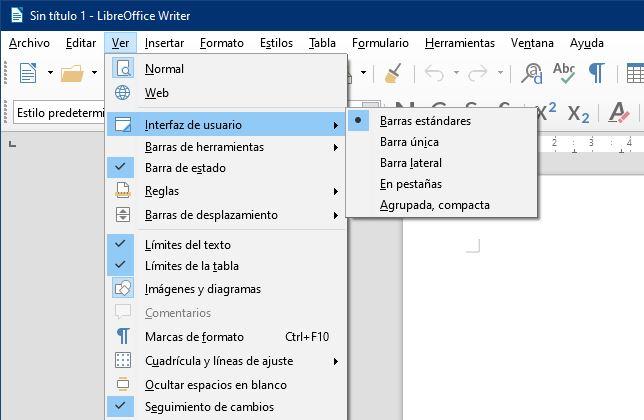 Menú Interfaz LibreOffice 6.2