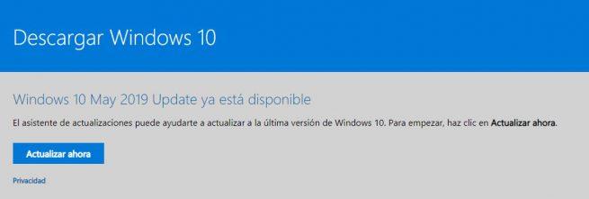 Actualizar a Windows 10 May 2019 Update