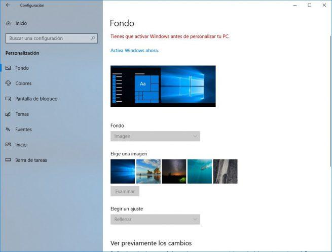 Opciones personalización Windows 10