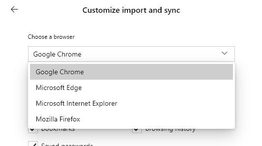 Elegir navegador origen importar Edge Chromium