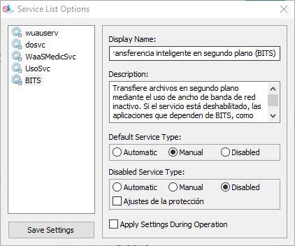 Windows Update Blocker - Opciones avanzadas