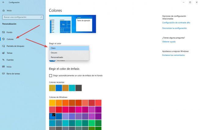 Cambiar color tema Windows 10 May 2019