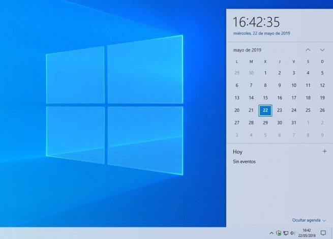 Reloj y calendario tema claro Windows 10 May 2019 Update