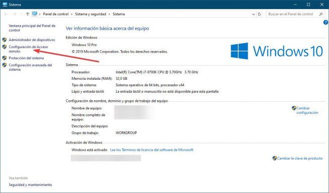 Configuración de acceso remoto Windows 10