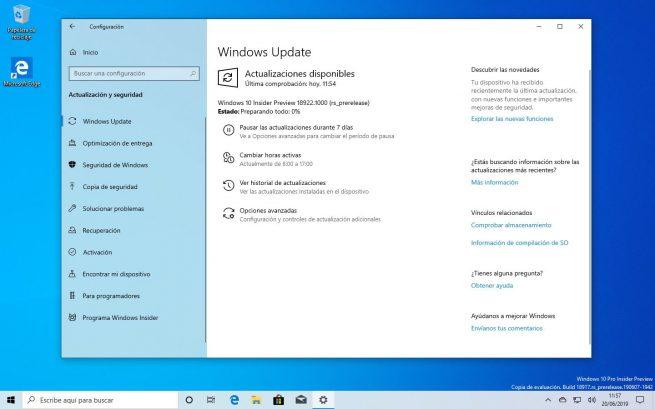 Windows 10 20H1 build 18922 Insider Update